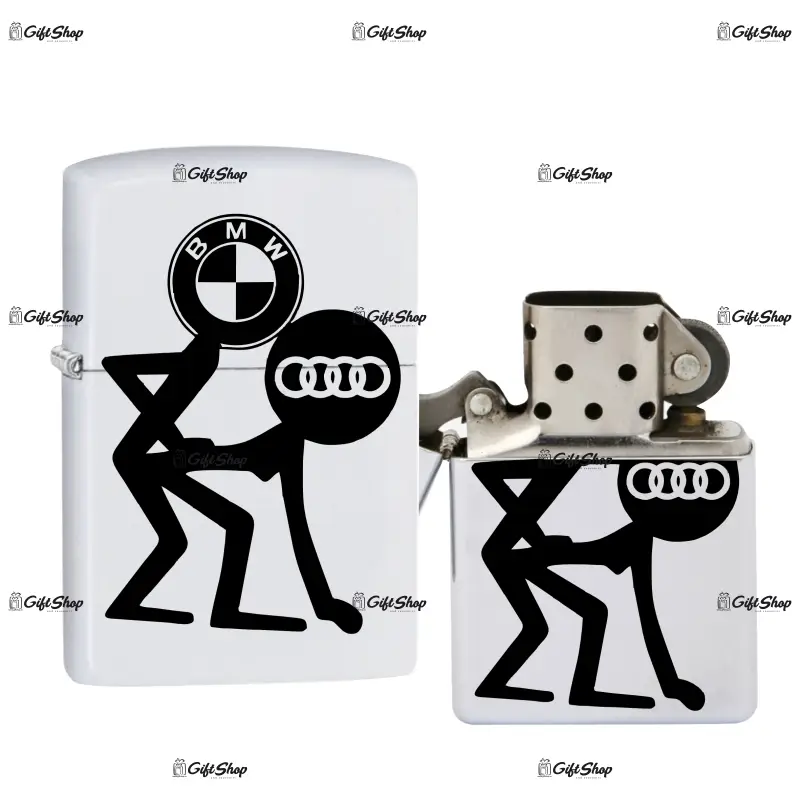 Bmw vs audi, bricheta metalica gravata laser cu mesaj